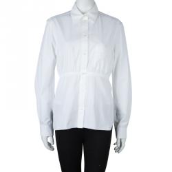 Hermes White Gathered Waist Long Sleeve Cotton Shirt L