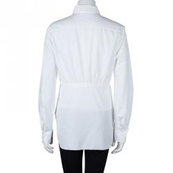 Hermes White Gathered Waist Long Sleeve Cotton Shirt L