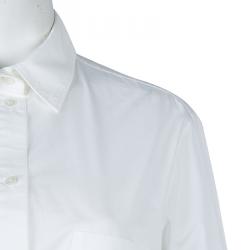 Hermes White Gathered Waist Long Sleeve Cotton Shirt L