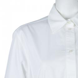 Hermes White Gathered Waist Long Sleeve Cotton Shirt L