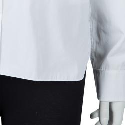 Hermes White Gathered Waist Long Sleeve Cotton Shirt L