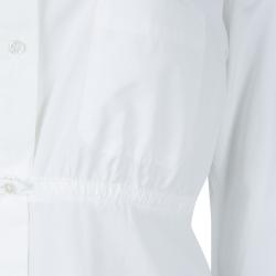 Hermes White Gathered Waist Long Sleeve Cotton Shirt L