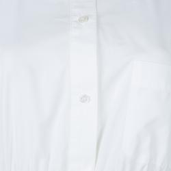 Hermes White Gathered Waist Long Sleeve Cotton Shirt L