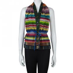 Hermes Multicolor Striped Sleeveless Silk Blouse S