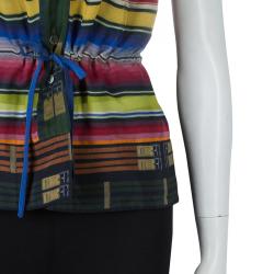 Hermes Multicolor Striped Sleeveless Silk Blouse S