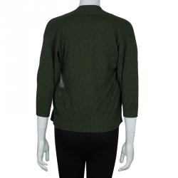 Pre Owned Hermes Olive Green Zip Front Cropped Cashmere Cardigan S