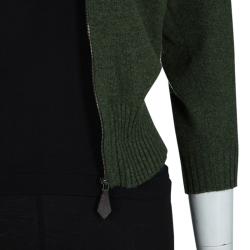 Pre Owned Hermes Olive Green Zip Front Cropped Cashmere Cardigan S