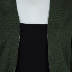 Pre Owned Hermes Olive Green Zip Front Cropped Cashmere Cardigan S