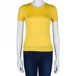Pre Owned Hermes Canary Yellow Cashmere Knit Top S