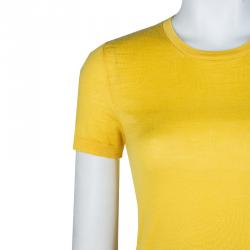 Pre Owned Hermes Canary Yellow Cashmere Knit Top S
