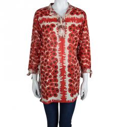 Hermes Red Printed Cotton Long Sleeve Tunic M