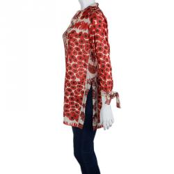 Hermes Red Printed Cotton Long Sleeve Tunic M