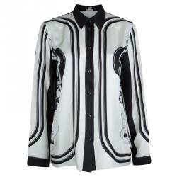 Hermes Monochrome Printed Silk Long Sleeved Button Down Shirt M