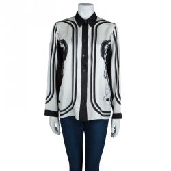 Hermes Monochrome Printed Silk Long Sleeved Button Down Shirt M