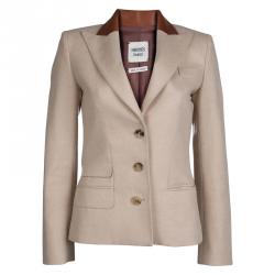 Hermes Beige Camel Hair Leather Trim Blazer S