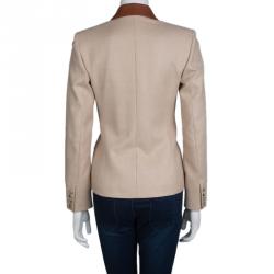 Hermes Beige Camel Hair Leather Trim Blazer S