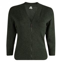 Hermes Olive Green Cashmere Zip Front Cardigan S