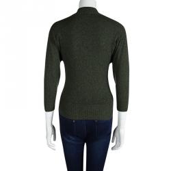 Hermes Olive Green Cashmere Zip Front Cardigan S
