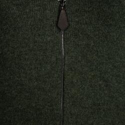Hermes Olive Green Cashmere Zip Front Cardigan S