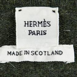 Hermes Olive Green Cashmere Zip Front Cardigan S