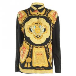 Pre Owned Hermes Black Baroque Print Silk Shirt M