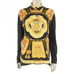 Pre Owned Hermes Black Baroque Print Silk Shirt M