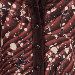 Hermes Brown Printed Silk Ribbed Trim Cardigan S
