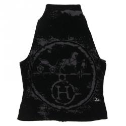 Hermes Black Print Velour Halter Top L