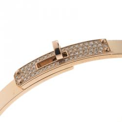 Hermes Kelly Diamond 18k Rose Gold Bangle Bracelet 16cm