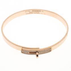 Hermes Kelly Diamond 18k Rose Gold Bangle Bracelet 16cm