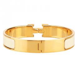 Hermes Clic-Clac H Cream Enamel Gold Plated Bracelet