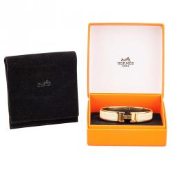 Hermes Clic-Clac H Cream Enamel Gold Plated Bracelet