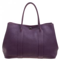 Pre Owned Hermes Purple Cassis Togo Leather Garden Party MM Tote