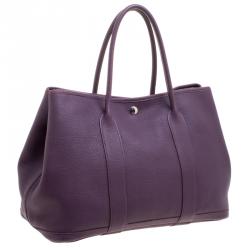 Pre Owned Hermes Purple Cassis Togo Leather Garden Party MM Tote