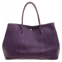 Pre Owned Hermes Purple Cassis Togo Leather Garden Party MM Tote