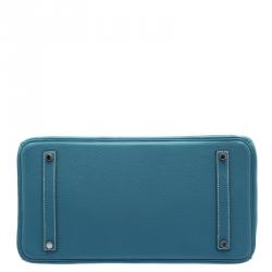 Hermes Blue Azure Clemence Leather Palladium Hardware Birkin 35 Bag