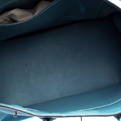 Hermes Blue Azure Clemence Leather Palladium Hardware Birkin 35 Bag