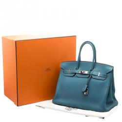 Hermes Blue Azure Clemence Leather Palladium Hardware Birkin 35 Bag