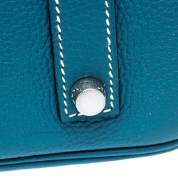 Hermes Blue Azure Clemence Leather Palladium Hardware Birkin 35 Bag