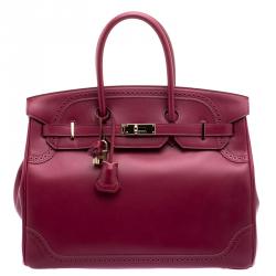 Hermes Ruby Box Calf Leather Gold Hardware Ghillies Birkin 35 Bag