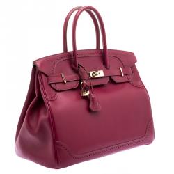 Hermes Ruby Box Calf Leather Gold Hardware Ghillies Birkin 35 Bag