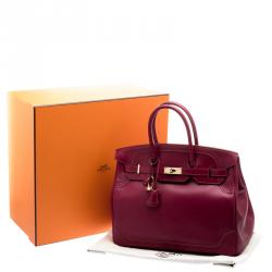 Hermes Ruby Box Calf Leather Gold Hardware Ghillies Birkin 35 Bag