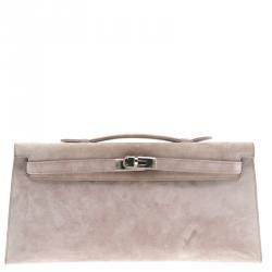 Hermes Lilac Suede Palladium Hardware Kelly Longue Clutch 34cm