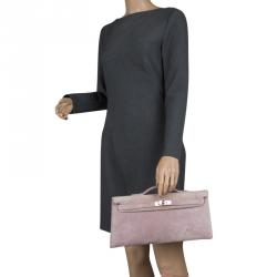 Hermes Lilac Suede Palladium Hardware Kelly Longue Clutch 34cm