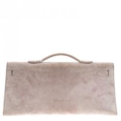 Hermes Lilac Suede Palladium Hardware Kelly Longue Clutch 34cm