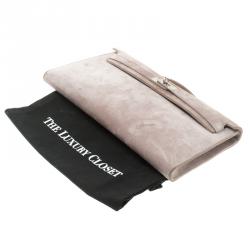 Hermes Lilac Suede Palladium Hardware Kelly Longue Clutch 34cm