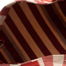 Pre Owned حقيبة يد هيرمس بيتش PM كينز كانفاس مخططة بيضاء وحمراء