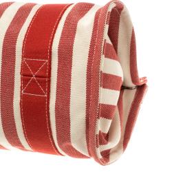 Pre Owned حقيبة يد هيرمس بيتش PM كينز كانفاس مخططة بيضاء وحمراء