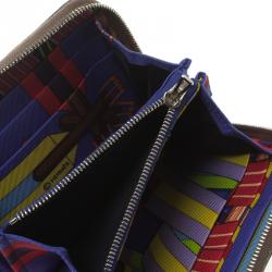 Pre Owned Hermes Taupe Veau Grain Lisse Leather Silk In Compact Wallet