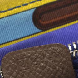 Pre Owned Hermes Taupe Veau Grain Lisse Leather Silk In Compact Wallet